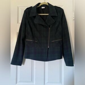 CABI Tartan Plaid Asymmetrical Zip Moto Blazer
Jacket EUC 3181 Size 8